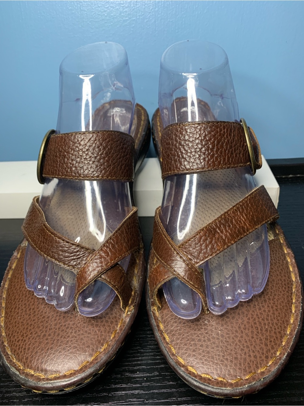 b.o.c Brown Leather Slide Sandals